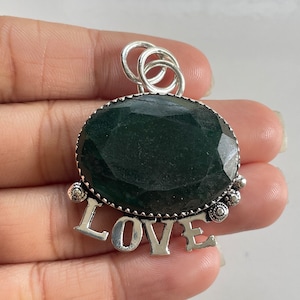 Emerald 925 Sterling Silver Love pendant Emerald Gemstone Pendant Handmade Silver Jewelry Emerald Silver Pendant Gift For Love Pendant