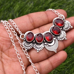 Garnet Necklace Garnet Gemstone 925 Sterling Silver Necklace Garnet Silver Jewelry Handmade Garnet  Jewelry Necklace For Gift