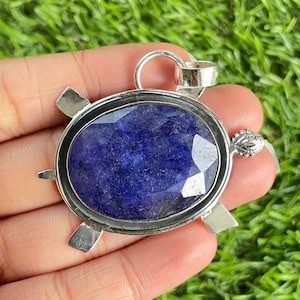 Blue Sapphire Tortoise Pendant 925 Sterling Silver Pendant Blue Sapphire Gemstone Handmade Silver Jewelry Sapphire Pendant For Necklaces