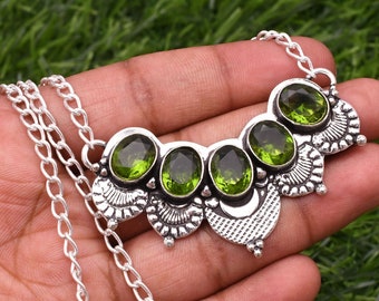 Peridot Necklace Peridot Gemstone 925 Sterling Silver Necklace Peridot Silver Jewelry Handmade Peridot  Jewelry Necklace For Gift