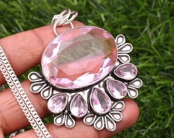 Handgemachter Rosa Kunzit 925 Sterling Silber Anhänger - 5.5 cm