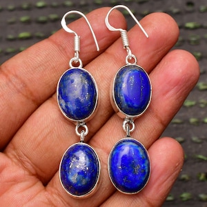 Lapis Lazuli Earrings Lapis Lazuli  925 Sterling Silver Gemstone Handmade Earring Lapis Blue Color Earrings For Women Earrings For Gift