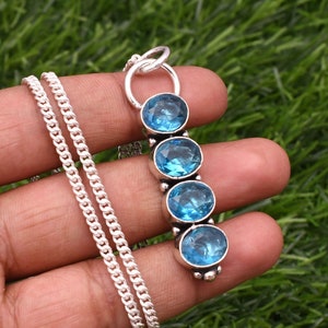 Blue Topaz Pendant 925 Sterling Silver Pendant  Blue Topaz Gemstone Pendant Handmade Silver Jewelry Silver Pendant For Necklace Women