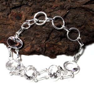 Handmade White Topaz Bracelet 925 Sterling Silver Bracelet White Topaz Gemstone Bracelet Topaz  Silver Jewelry Gift Bracelets For women