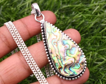 Handmade Abalone Shell Pendant: 925 Sterling Silver Gemstone Jewelry