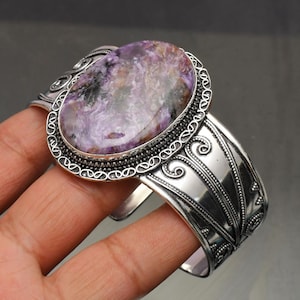 Bracelete Charoíta Russa Artesanal: Bracelete em Prata de Lei 925