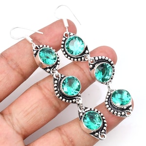 Paraiba Topaz Earrings Paraiba Topaz 925 Sterling Silver Gemstone Handmade Earring Topaz Dangle Earrings For Women Paraiba Earrings For Gift