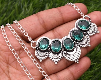 Paraiba Tourmaline Necklace Paraiba Gemstone 925 Sterling Silver Necklace Silver Jewelry Handmade Tourmaline Jewelry Necklace For Gift