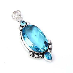 Blue Topaz Pendant 925 Sterling Silver Pendant Blue Topaz Gemstone Pendant Handmade Silver Gemstone Jewelry Blue Topaz Pendant For Necklaces