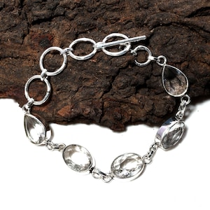 Handmade White Topaz Bracelet 925 Sterling Silver Bracelet White Topaz Gemstone Bracelet Topaz  Silver Jewelry Gift Bracelets For women