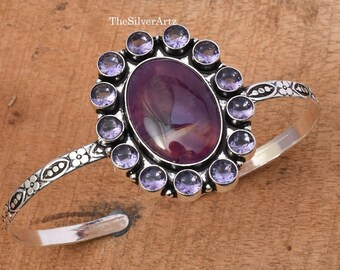 Handgemaakte amethist manchetarmband: 925 sterlingzilveren edelsteenarmband