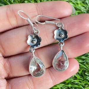 White Topaz Earrings White Topaz 925 Sterling Silver Gemstone Handmade Earring White Topaz Dangle Earrings For Women Topaz Earrings For Gift