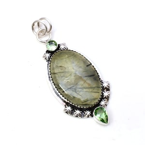 Prehnite Pendant 925 Sterling Silver Pendant Prehnite Gemstone Pendant Handmade Silver Gemstone Jewelry Prehnite Pendant For Necklaces
