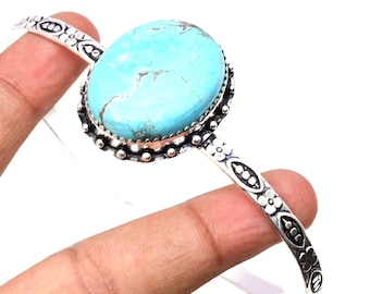 Handmade Turquoise Cuff: 925 Sterling Silver Gemstone Bangle