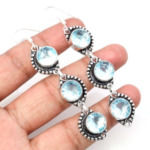 Aquamarine Earrings Aquamarine 925 Sterling Silver Gemstone Handmade Earring Aquamarine Dangle Earrings For Women Earrings For Gift
