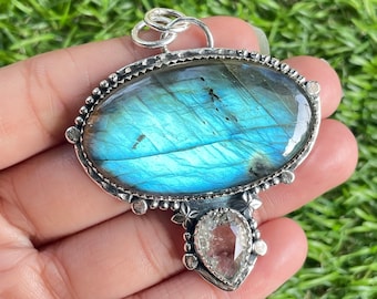 Labradorite 925 Sterling Silver Pendant Necklace Fire Labradorite Pendant Handmade Labradorite Jewelry Unisex Pendant Minimalist Jewelry