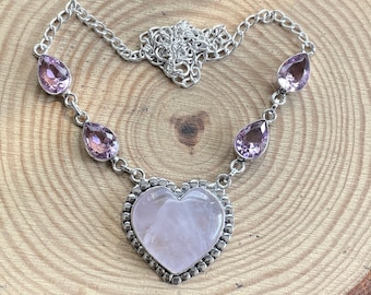 Rose Quartz Necklace Rose Quartz Gemstone 925 Sterling Silver Necklace Handmade Gemstone Jewelry For Gift Emotional Healing stone Necklace