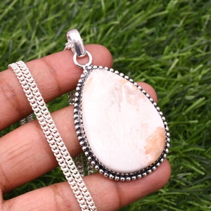 Scolecite Pendant 925 Sterling Silver Pendant Scolecite Gemstone Handmade Silver Gemstone Jewelry Scolecite Silver Pendant For Necklaces