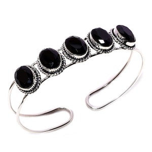 Zwarte onyx manchet 925 sterlingzilveren armband zwarte onyx edelsteen armband handgemaakte zwarte onyx zilveren sieraden cadeau armband voor cadeau