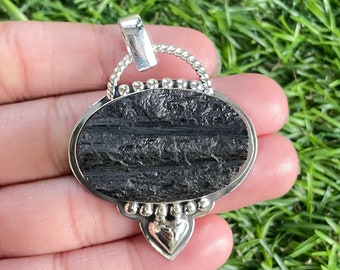 Handmade Black Tourmaline Rough Pendant: 925 Sterling Silver Gemstone Jewelry
