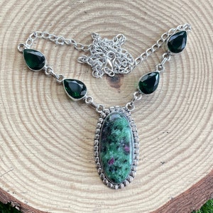 Ruby Zoisite Necklace Ruby Zoisite Gemstone Necklace 925 Sterling Silver Necklace Ruby Zoisite Silver Jewelry Ruby Zoisite Jewelry