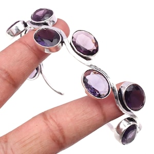 Handmade Amethyst Cuff Bangle: 925 Sterling Silver Bracelet