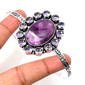 Amethyst Cuff 925 Sterling Silver Bangle Amethyst Gemstone Bracelet Handmade Amethyst  Silver Jewelry Bangle Gift Bracelets For women