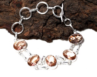 Handmade Morganite Bracelet 925 Sterling Silver Bracelet Morganite Gemstone Bracelet Morganite Silver Jewelry Gift Bracelets For women