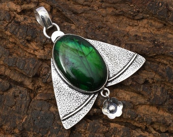 Green Labradorite 925 Sterling Silver Handmade Pendant