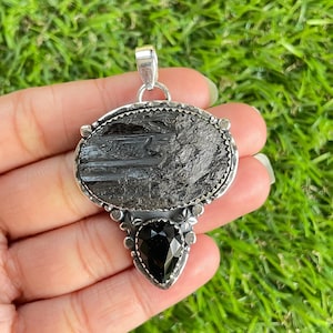 Black Tourmaline Rough 925 Sterling Silver Pendant Black Tourmaline Rough Gemstone Handmade Jewelry Protecting Pendant For Necklaces Women