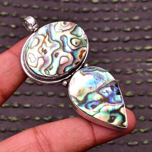 Handmade Abalone Shell Pendant: 925 Sterling Silver Gemstone Jewelry