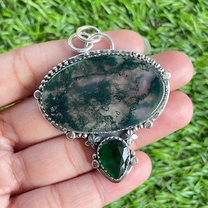 Moss Agate Pendant 925 Sterling Silver Pendant Moss Agate Gemstone Handmade Silver Jewelry Pendant For Necklaces Gift for Her Jewellery