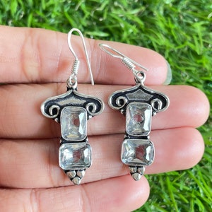 White Topaz Earrings White Topaz 925 Sterling Silver Gemstone Handmade Earring White Topaz Dangle Earrings For Women Topaz Earrings For Gift