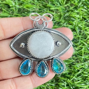 Moonstone Eye Pendant 925 Sterling Silver Pendant Moonstone Gemstone Pendant Handmade Silver Gemstone Jewelry Moonstone Pendant For Necklace