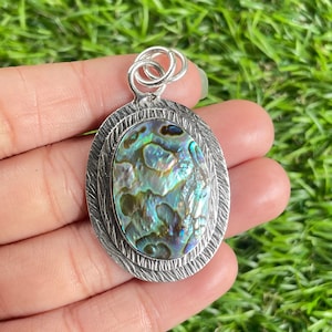 Abalone Shell Pendant 925 Sterling Silver Pendant Abalone Shell Gemstone Handmade Silver Gemstone Jewelry Abalone Shell Pendant For Necklace