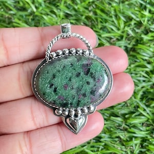 Ruby-zoisite Pendant 925 Sterling Silver Pendant Ruby-zoisite Gemstone Handmade Silver Gemstone Jewelry Ruby-zoisite Pendant For Necklaces