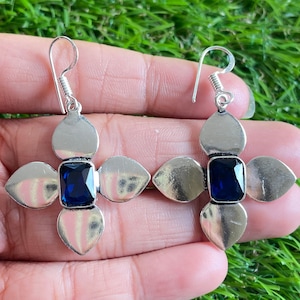 Blue Sapphire Earrings Sapphire 925 Sterling Silver Gemstone Handmade Earring Sapphire Dangle Earrings For Women Sapphire Earrings For Gift