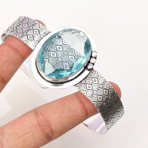 Blue Topaz Cuff 925 Sterling Silver Bangle Blue Topaz Gemstone Bracelet Handmade Blue Topaz Silver Jewelry Bangle Bracelets For women