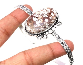 Handmade Wild Horse Gemstone Cuff: 925 Sterling Silver Bangle