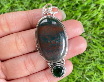 Bloodstone Pendant 925 Sterling Silver Pendant Bloodstone  Gemstone Pendant Handmade Silver Gemstone Jewelry Bloodstone Pendant For Necklace