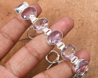 Kunzite Bracelet: Handmade 925 Sterling Silver Pink Gemstone Jewelry
