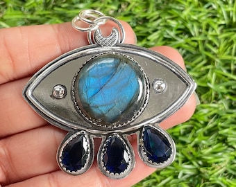 Labradorite Eye Pendant 925 Sterling Silver Pendant Labradorite Handmade Silver Jewelry Pendant For Necklaces Women Balancing stone pendant