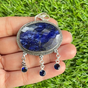 Blue Sapphire Pendant 925 Sterling Silver Pendant Blue Sapphire Gemstone Pendant Handmade Silver stone Jewelry Sapphire Pendant For Necklace