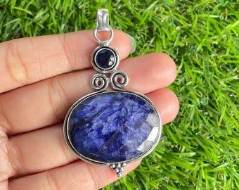 Blue Sapphire Pendant 925 Sterling Silver Pendant Blue Sapphire Gemstone Pendant Handmade Silver stone Jewelry Sapphire Pendant For Necklace