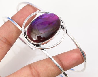 Purple Labradorite Cuff: Handmade 925 Sterling Silver Bangle
