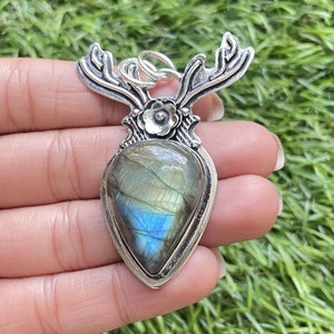 Labradorite Deer Pendant 925 Sterling Silver Pendant Labradorite Gemstone Handmade Silver Gemstone Jewelry Labradorite Pendant For Necklace