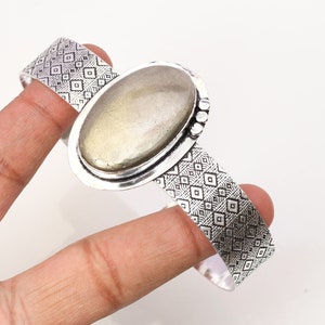 Golden Pyrite Cuff 925 Sterling Silver Bangle Golden Pyrite Gemstone Bracelet Handmade Golden Pyrite Silver Jewelry Bracelet For women