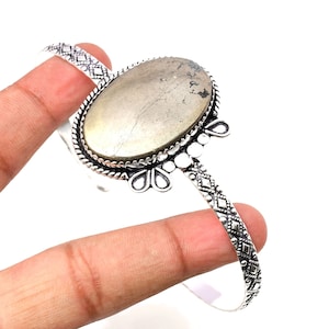 Golden Pyrite Cuff 925 Sterling Silver Bangle Golden Pyrite Gemstone Bracelet Handmade Golden Pyrite Silver Jewelry Bracelet For women