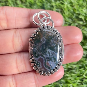 Moss Agate Pendant 925 Sterling Silver Pendant Moss Agate Gemstone Handmade Silver Gemstone Jewelry Moss Agate Silver Pendant Jewellery