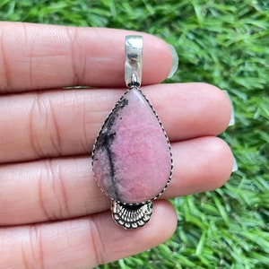 Rhodonite Pendant 925 Sterling Silver Pendant Rhodonite Gemstone Handmade Silver Gemstone Jewelry Rhodonite Silver Pendant For Necklaces